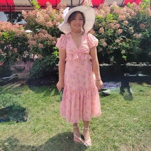 LoveShackFancy Pink Floral Midi Dress